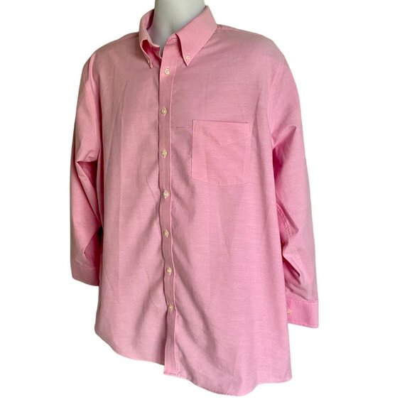 Stafford Travel Wrinkle Free Pink Oxford Long Sleeve Button Down Shirt Neck 17 - Picture 3 of 7